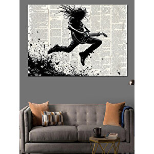 Gazete Üstünde Gitarcı Dekoratif Kanvas - Mdf Ahşap Tablo 35x50 cm