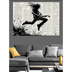 Gazete Üstünde Gitarcı Dekoratif Kanvas - Mdf Ahşap Tablo