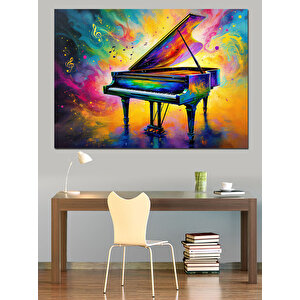 Renk Patlamalı Renkli Piyano Dekoratif Kanvas - Mdf Ahşap Tablo