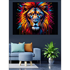 Ateşli Aslan Portresi Dekoratif Kanvas - Mdf Ahşap Tablo