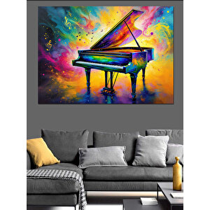 Renk Patlamalı Renkli Piyano Dekoratif Kanvas - Mdf Ahşap Tablo