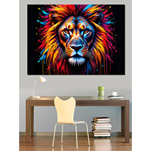Ateşli Aslan Portresi Dekoratif Kanvas - Mdf Ahşap Tablo 50x70 cm
