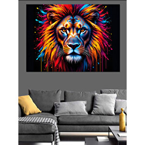 Ateşli Aslan Portresi Dekoratif Kanvas - Mdf Ahşap Tablo 50x70 cm