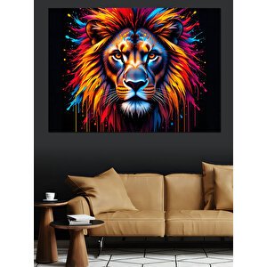 Ateşli Aslan Portresi Dekoratif Kanvas - Mdf Ahşap Tablo 70x100 cm