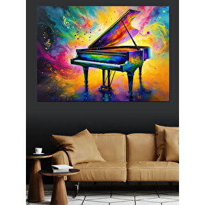 Renk Patlamalı Renkli Piyano Dekoratif Kanvas - Mdf Ahşap Tablo 100x140 cm