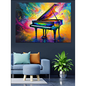 Renk Patlamalı Renkli Piyano Dekoratif Kanvas - Mdf Ahşap Tablo 100x140 cm