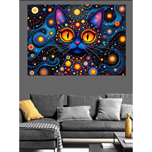 Renkli Soyut Kedi Dekoratif Kanvas - Mdf Ahşap Tablo 100x140 cm