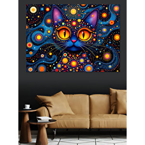 Renkli Soyut Kedi Dekoratif Kanvas - Mdf Ahşap Tablo 100x140 cm