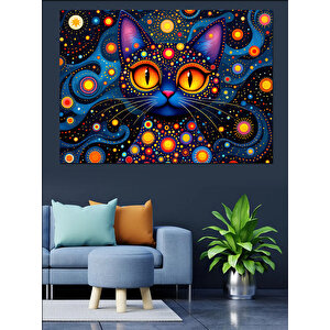 Renkli Soyut Kedi Dekoratif Kanvas - Mdf Ahşap Tablo 100x140 cm
