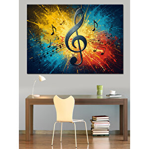 Renk Patlamalı Nota Dekoratif Kanvas - Mdf Ahşap Tablo 35x50 cm