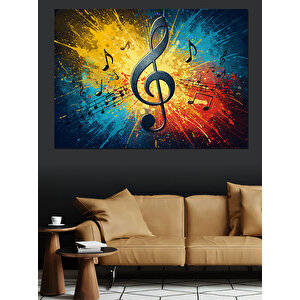 Renk Patlamalı Nota Dekoratif Kanvas - Mdf Ahşap Tablo
