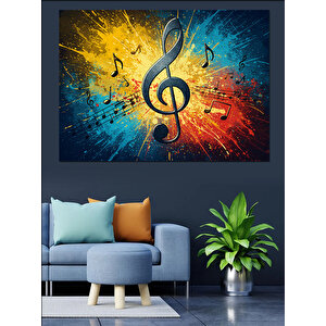 Renk Patlamalı Nota Dekoratif Kanvas - Mdf Ahşap Tablo