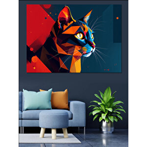 Renkli Soyut Sanatlı Kedi Dekoratif Kanvas - Mdf Ahşap Tablo