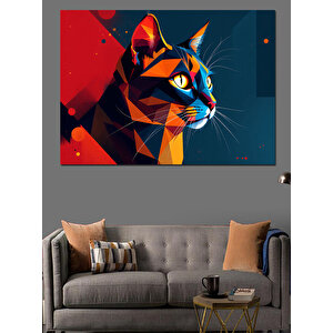 Renkli Soyut Sanatlı Kedi Dekoratif Kanvas - Mdf Ahşap Tablo