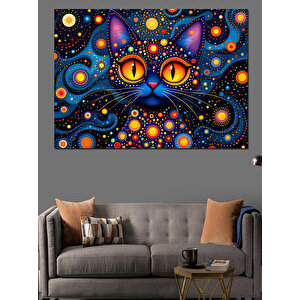 Renkli Soyut Kedi Dekoratif Kanvas - Mdf Ahşap Tablo