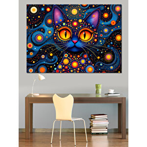 Renkli Soyut Kedi Dekoratif Kanvas - Mdf Ahşap Tablo
