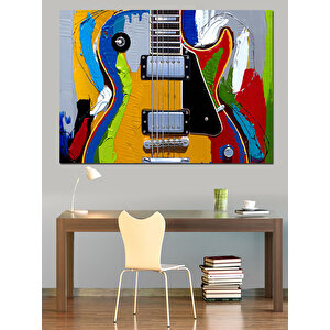Soyut Renkli Elektro Gitar Dekoratif Kanvas - Mdf Ahşap Tablo 50x70 cm