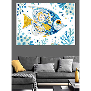 Desenli Sarı Balık Dekoratif Kanvas - Mdf Ahşap Tablo