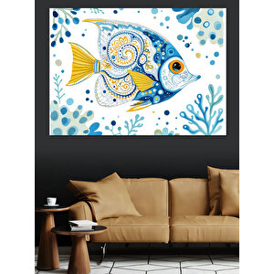 Desenli Sarı Balık Dekoratif Kanvas - Mdf Ahşap Tablo