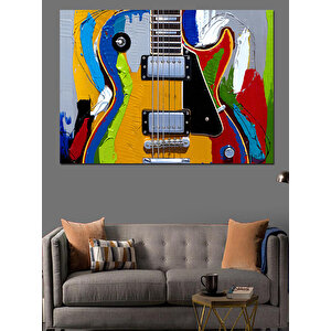 Soyut Renkli Elektro Gitar Dekoratif Kanvas - Mdf Ahşap Tablo 100x140 cm
