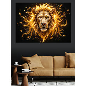 Altın Parlayan Aslan Dekoratif Kanvas - Mdf Ahşap Tablo 35x50 cm