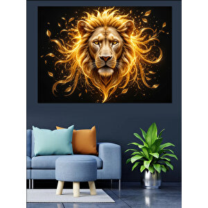Altın Parlayan Aslan Dekoratif Kanvas - Mdf Ahşap Tablo 35x50 cm