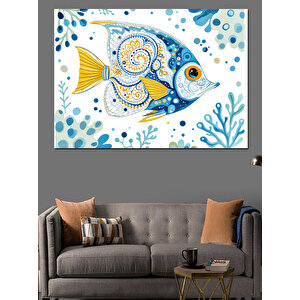 Desenli Sarı Balık Dekoratif Kanvas - Mdf Ahşap Tablo 35x50 cm