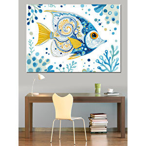 Desenli Sarı Balık Dekoratif Kanvas - Mdf Ahşap Tablo 35x50 cm