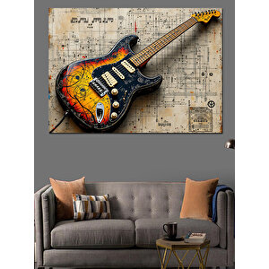Elektrikli Gitar Teknik Çizimi Dekoratif Kanvas - Mdf Ahşap Tablo 50x70 cm