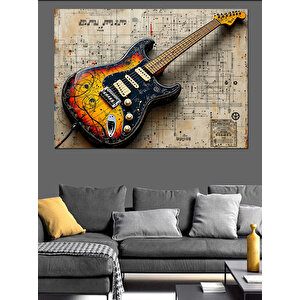 Elektrikli Gitar Teknik Çizimi Dekoratif Kanvas - Mdf Ahşap Tablo 50x70 cm