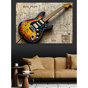Elektrikli Gitar Teknik Çizimi Dekoratif Kanvas - Mdf Ahşap Tablo