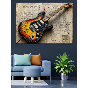 Elektrikli Gitar Teknik Çizimi Dekoratif Kanvas - Mdf Ahşap Tablo