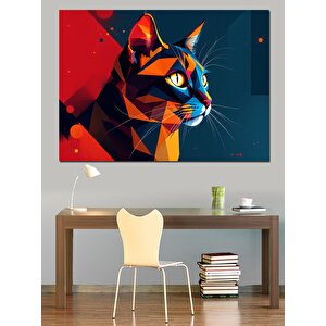 Renkli Soyut Sanatlı Kedi Dekoratif Kanvas - Mdf Ahşap Tablo 70x100 cm
