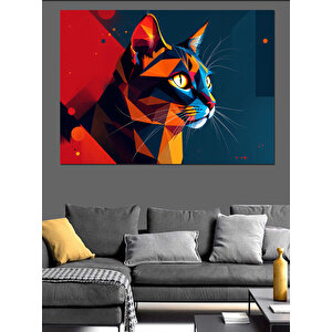 Renkli Soyut Sanatlı Kedi Dekoratif Kanvas - Mdf Ahşap Tablo 70x100 cm