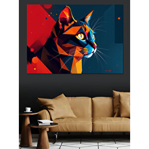 Renkli Soyut Sanatlı Kedi Dekoratif Kanvas - Mdf Ahşap Tablo 70x100 cm