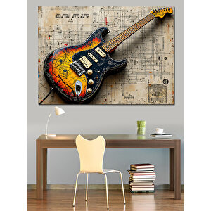 Elektrikli Gitar Teknik Çizimi Dekoratif Kanvas - Mdf Ahşap Tablo 70x100 cm