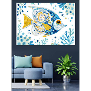 Desenli Sarı Balık Dekoratif Kanvas - Mdf Ahşap Tablo 100x140 cm