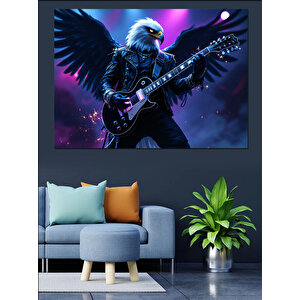 Kanatlı Gitar Çalan Kartal Dekoratif Kanvas - Mdf Ahşap Tablo 70x100 cm