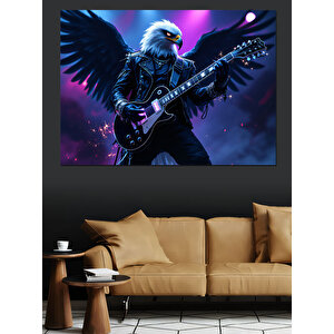 Kanatlı Gitar Çalan Kartal Dekoratif Kanvas - Mdf Ahşap Tablo 50x70 cm