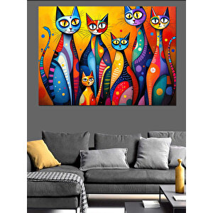 Renkli Soyut Kediler Dekoratif Kanvas - Mdf Ahşap Tablo 50x70 cm