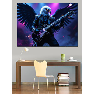 Kanatlı Gitar Çalan Kartal Dekoratif Kanvas - Mdf Ahşap Tablo