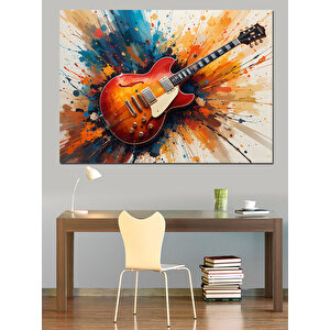 Gitar Çizimi Renk Patlaması Dekoratif Kanvas - Mdf Ahşap Tablo 35x50 cm
