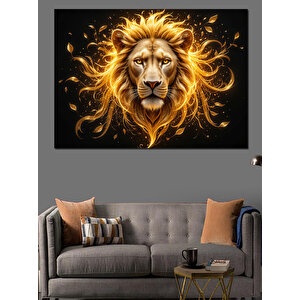 Altın Parlayan Aslan Dekoratif Kanvas - Mdf Ahşap Tablo 70x100 cm