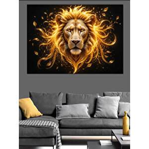 Altın Parlayan Aslan Dekoratif Kanvas - Mdf Ahşap Tablo