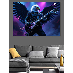 Kanatlı Gitar Çalan Kartal Dekoratif Kanvas - Mdf Ahşap Tablo 25x35 cm