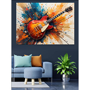 Gitar Çizimi Renk Patlaması Dekoratif Kanvas - Mdf Ahşap Tablo 50x70 cm