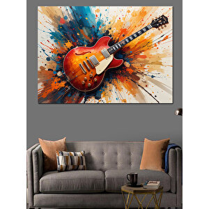 Gitar Çizimi Renk Patlaması Dekoratif Kanvas - Mdf Ahşap Tablo 50x70 cm