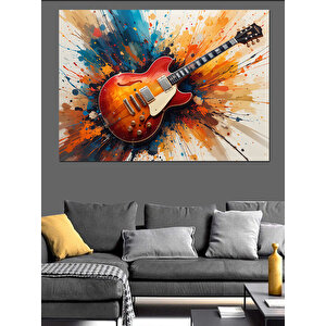 Gitar Çizimi Renk Patlaması Dekoratif Kanvas - Mdf Ahşap Tablo