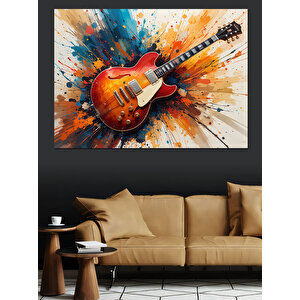 Gitar Çizimi Renk Patlaması Dekoratif Kanvas - Mdf Ahşap Tablo
