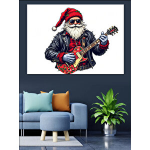 Gitar Çalan Noel Baba Dekoratif Kanvas - Mdf Ahşap Tablo
